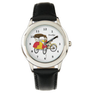 Pedicab rickshaw cartoon illustration watch