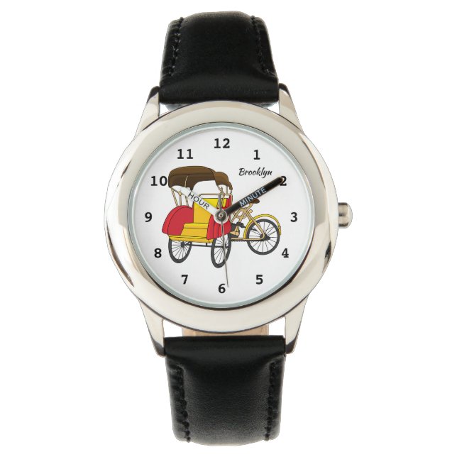 Pedicab rickshaw cartoon illustration watch (Front)