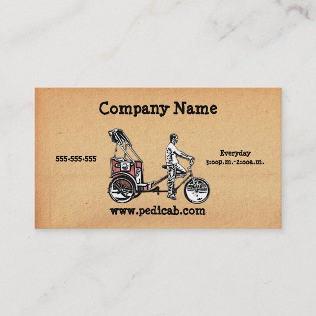 Pedicab Vintage Paper Business Card (Front)