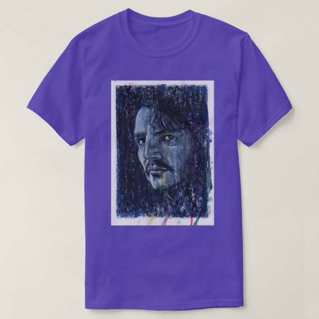 Pedro Pascal Hand Drawn Oil and Ink Portrait T-Shirt (Design Front)