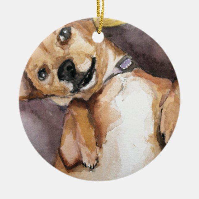 Pedro the Chiweenie Ceramic Tree Decoration (Front)