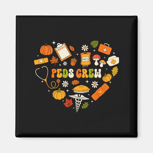 Peds Crew Nurse Fall Heart Pediatric Pumpkin Thank Magnet (Front)