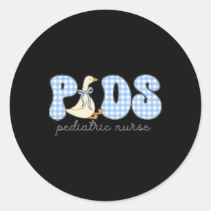 Peds Goose Paediatrics Nurse Blue Gingham Work Ped Classic Round Sticker