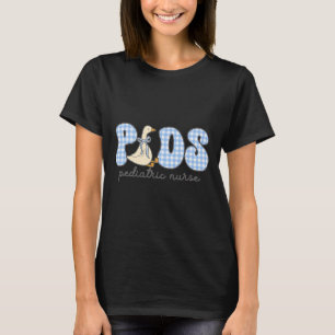 Peds Goose Paediatrics Nurse Blue Gingham Work Ped T-Shirt