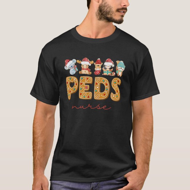 PEDS Nurse Gingerbread Christmas Paediatrics Nurse T-Shirt (Front)