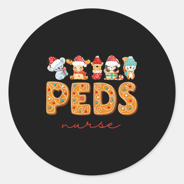 Peds Nurse Gingerbread Christmas Pediatric Nurse H Classic Round Sticker (Front)