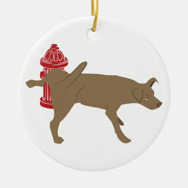 Peeing Dog Ceramic Ornament (Front)