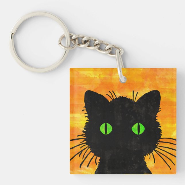Peek-A-Boo Black Cat for Halloween Key Ring (Front)