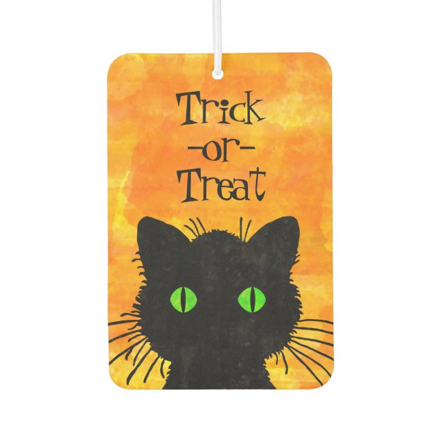Peek-A-Boo Black Cat Orange Trick-or-Treat Car Air Freshener (Front)