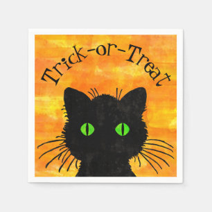 Peek-A-Boo Black Cat Orange Trick-or-Treat Napkin