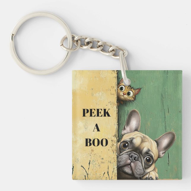 Peek A Boo Cat Dog Key Ring (Front)