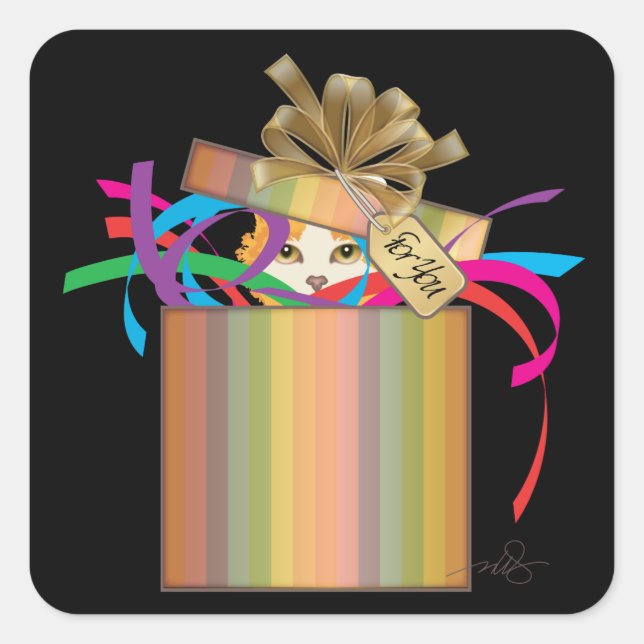 Peek-a-Boo Cat In a Box Square Sticker (Front)