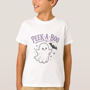 Peek a Boo Cute Ghost and Bat Halloween Design T-Shirt