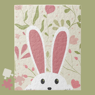 Peek-a-boo Easter Bunny Ears with Floral Design Jigsaw Puzzle