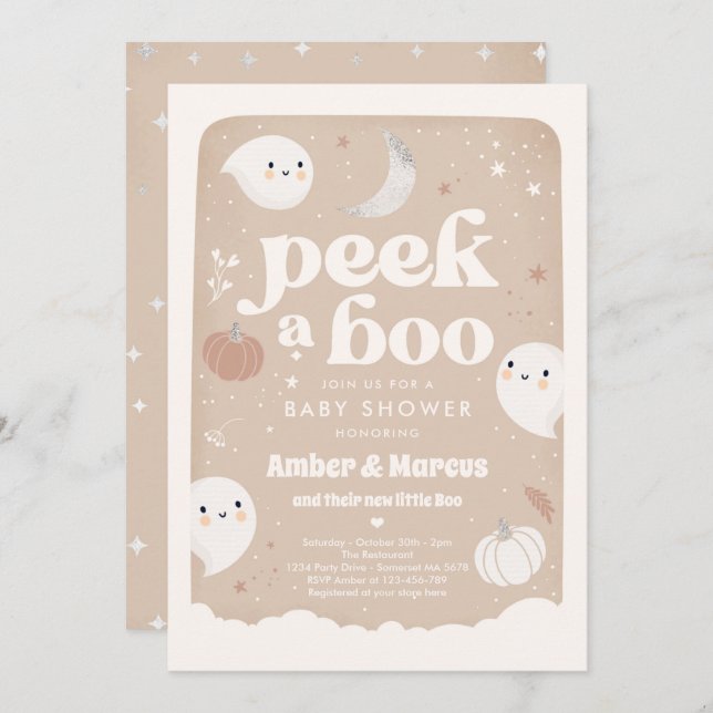 Peek A Boo Gender Neutral Ghost Baby Shower Invitation (Front/Back)