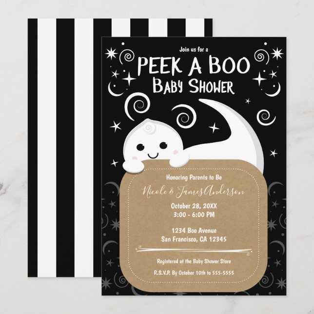 Peek a BOO Ghost Halloween Baby Shower  Invitation (Front/Back)