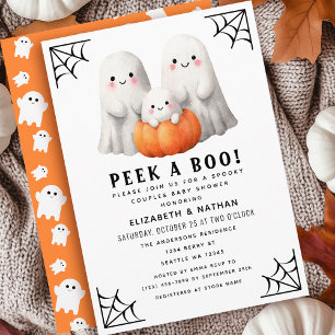 Peek A Boo Ghost Halloween Couples Baby Shower Invitation