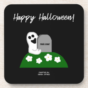 Peek A Boo Ghost Hard Plastic Coaster