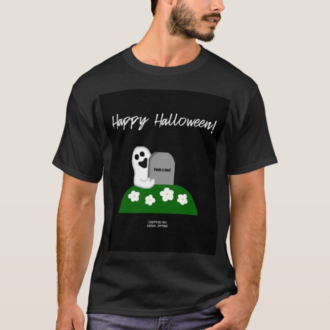 Peek A Boo Ghost Men's Black Basic T Shirt (Front)