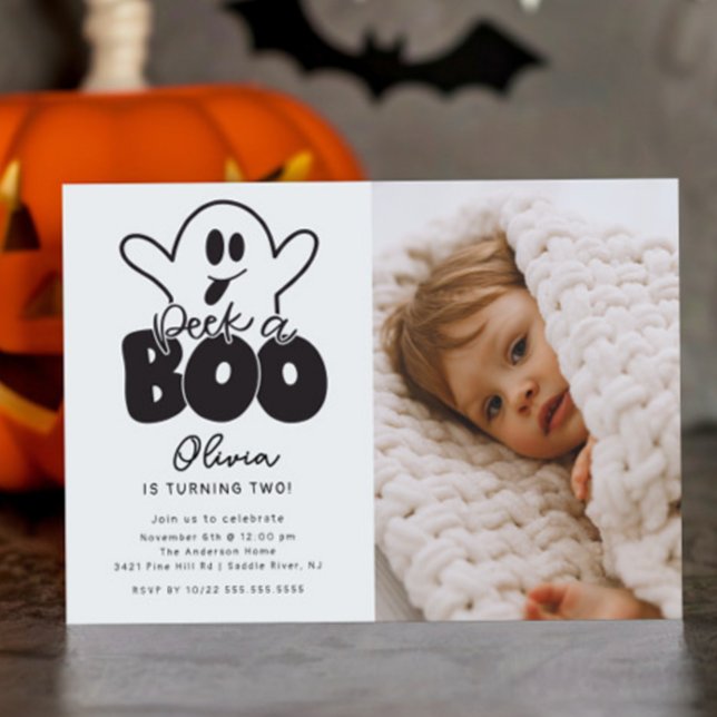 Peek A Boo Ghost Photo Birthday  Invitation (Creator Uploaded)
