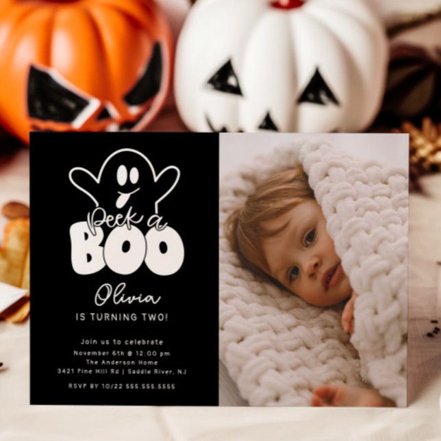 Peek A Boo Ghost Photo Birthday  Invitation (Creator Uploaded)