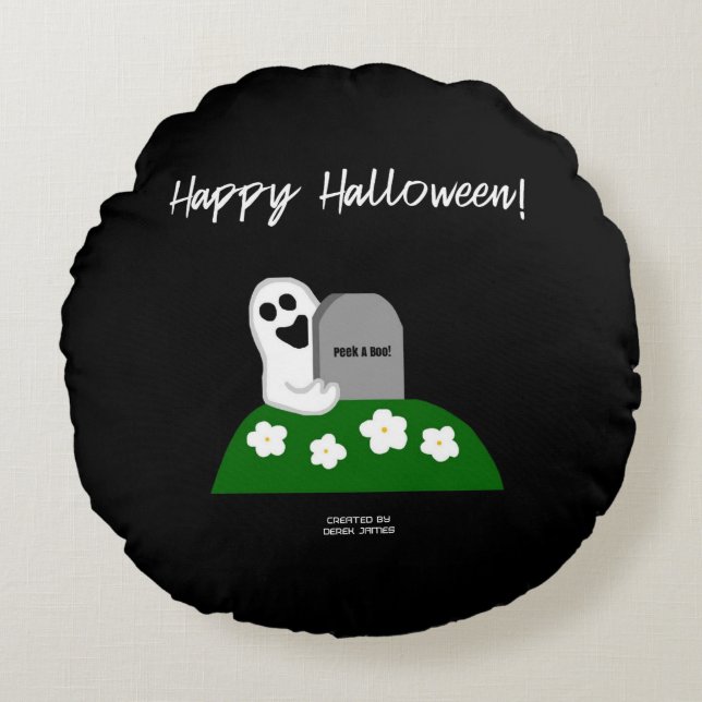 Peek A Boo Ghost Round Throw Pillow (Front)