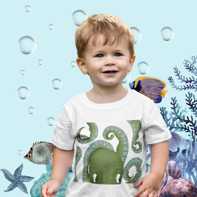 Peek-A-Boo Green Octopus Baby T-Shirt (Creator Uploaded)