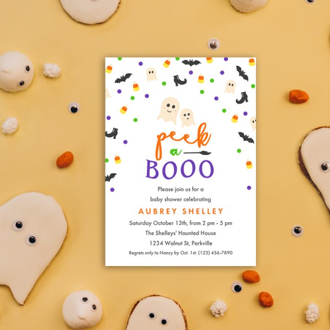 Peek a Boo Halloween Baby Shower Invitation (Peek a booo Halloween theme baby shower invitation)
