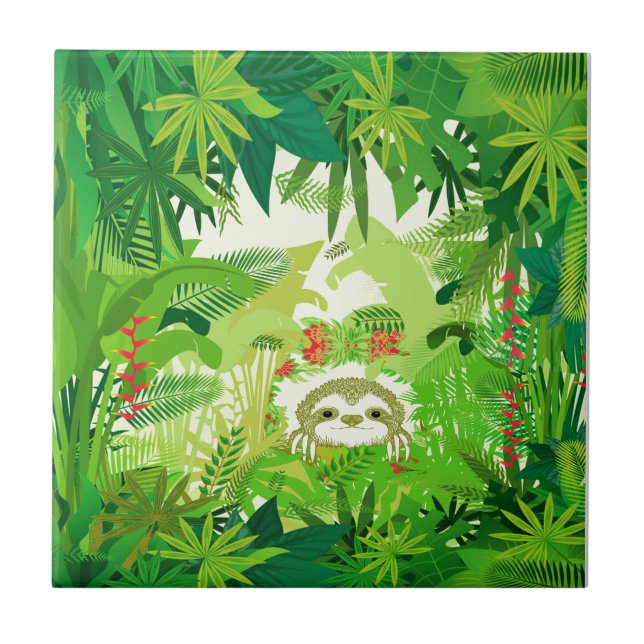 Peek a Boo Jungle Sloth Ceramic Tile (Front)