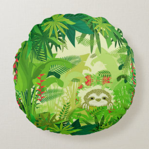 Peek a Boo Jungle Sloth Round Cushion