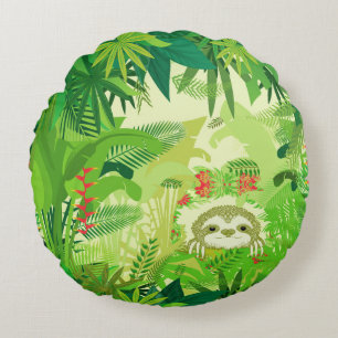 Peek a Boo Jungle Sloth Round Cushion