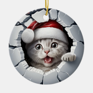 Peek-a-boo Kitten Christmas Ceramic Ornament