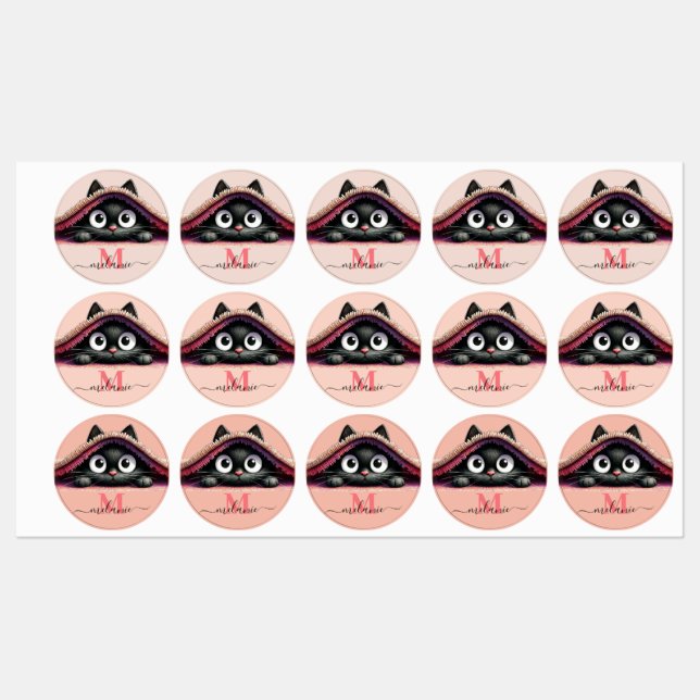 Peek-a-Boo Kitten Script Name Monogram Girls'  (Sheet)