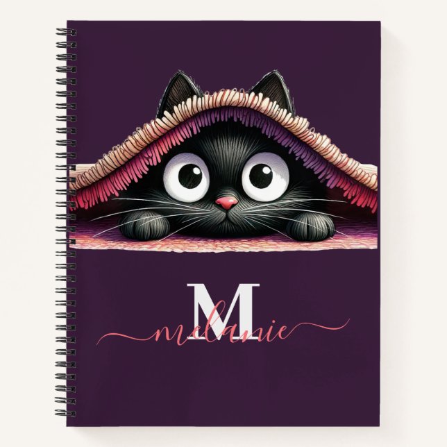 Peek-a-Boo Kitten Script Name Monogram Notebook (Front)