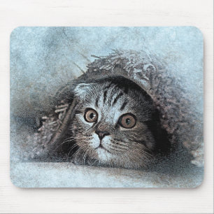 Peek A Boo Kitty Portrait Abstract Watercolor Mouse Pad