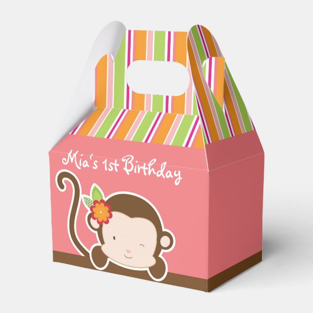 Peek a boo Monkey Safari Striped Party Favour Boxe Box (Front Side)