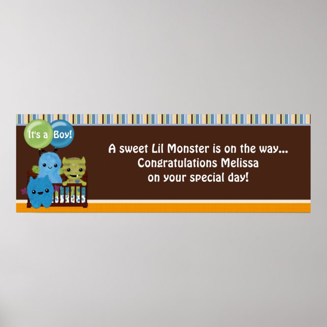 Peek a Boo MONSTERS Baby Shower Banner PABC Poster (Front)