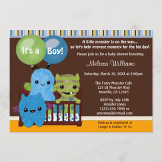 Peek a Boo MONSTERS Baby Shower invitation boy PAB