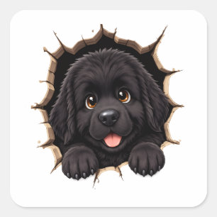 Peek A Boo Newfie Puppy Square Sticker