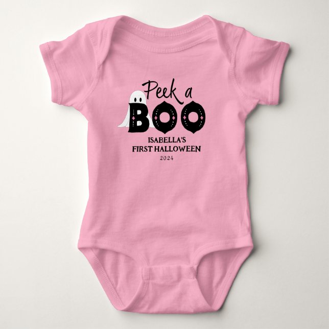 Peek A Boo Personalised Baby's 1st Halloween Baby Bodysuit (Front)