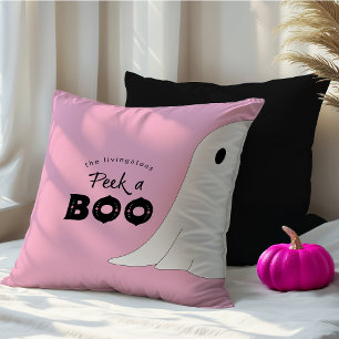 Peek a Boo Personalised Ghost Pink Halloween Cushion