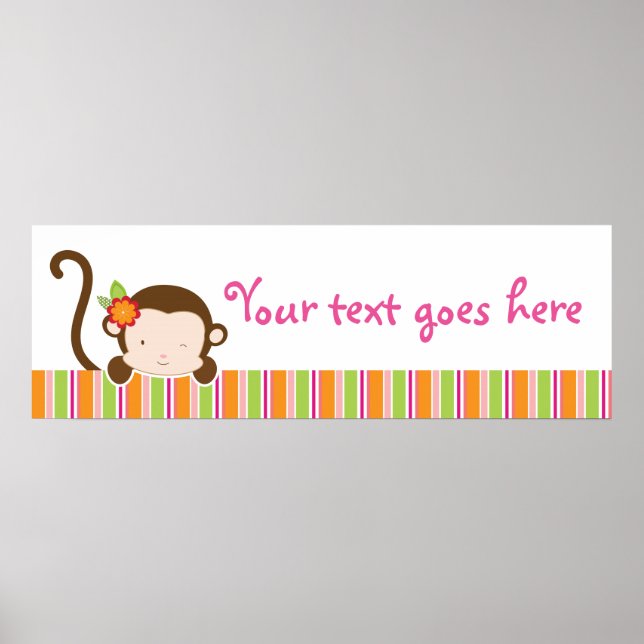 Peek A Boo Pink Girl Monkey Baby Shower Banner Poster (Front)