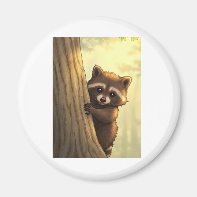 "Peek-a-Boo Racoon" Magnet (Front)