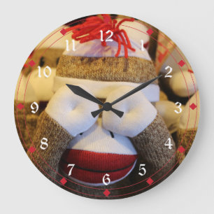 Peek-a-boo Sock Monkey Large Clock