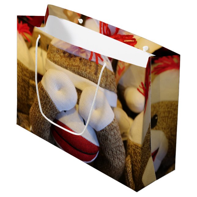 Peek-a-boo Sock Monkey Large Gift Bag (Front Angled)