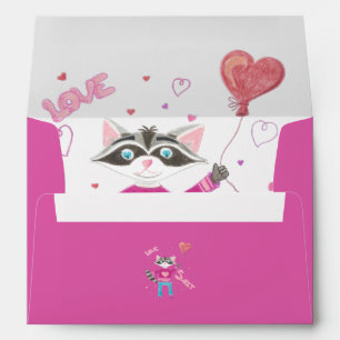 Peek-a-boo Valentine's Day racoon pink envelope