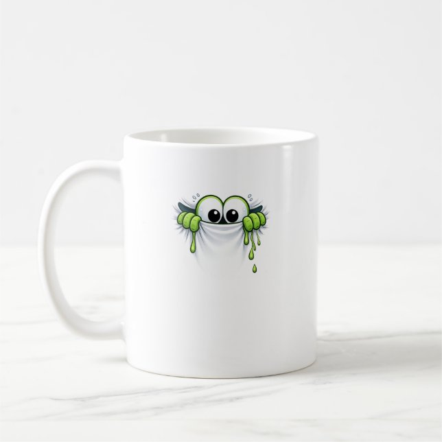 Peek-a-Slime! Cute Goo Monster Peeking Design Coffee Mug (Left)