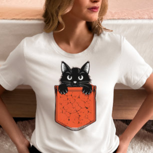 Peekaboo Black Cat Pocket  T-Shirt