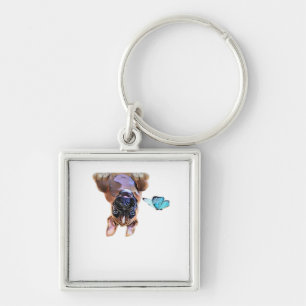 Peekaboo Boxer With Butterflies Key Ring