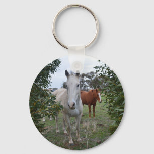 Peekaboo Brown And White Horses, Key Ring